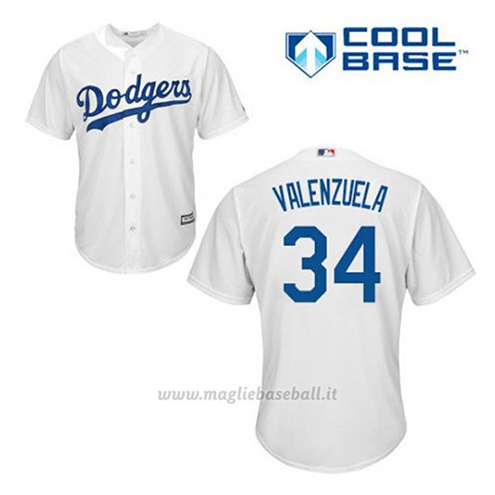 Maglia Baseball Uomo Los Angeles Dodgers Fernando Valenzuela 34 Bianco 1ªCool Base
